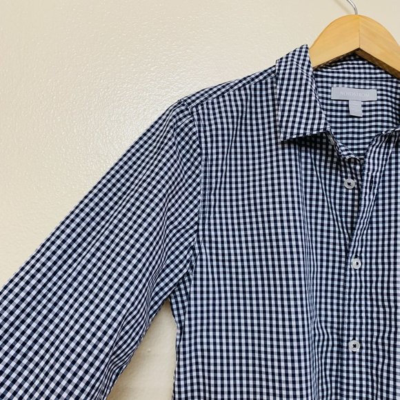 Nordstrom Boys Poplin Button Shirt Collared XL Navy Eclipse Mini Check - Picture 6 of 9